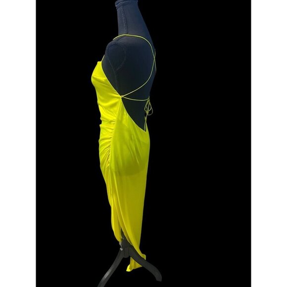 SER.O.YA CELINO SILK DRESS, SQUARE NECK THIN STRAPS NEON LIME SUMMER RESORT SM - Picture 6 of 7